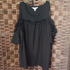 LC Lauren Conrad Black Cold-Shoulder Ruffle Tunic